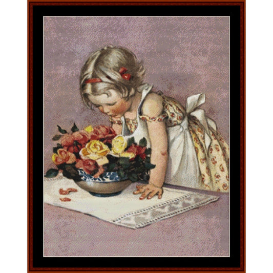 Counted Cross Stitch Pattern – Stop and Smell the Roses by Jesse Willcox Smith - Cross Stitch Collectibles