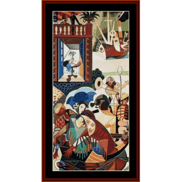 Counted Cross Stitch Pattern – Sunday in Lisbon, Left by Almada Negreiros - Cross Stitch Collectibles