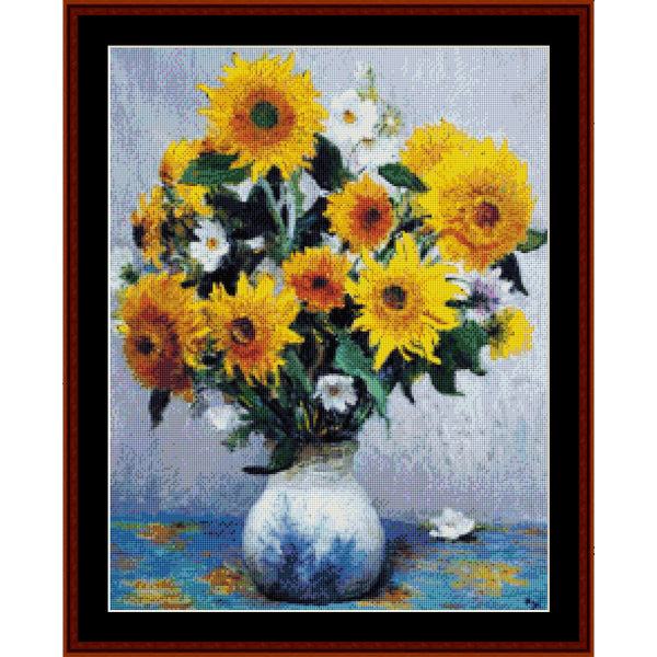 Counted Cross Stitch Pattern – Sunflowers on Blue Table by Marcel Dyf - Cross Stitch Collectibles