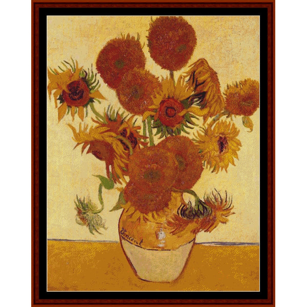 Counted Cross Stitch Pattern – Sunflowers, poster-size by Vincent Van Gogh - Cross Stitch Collectibles
