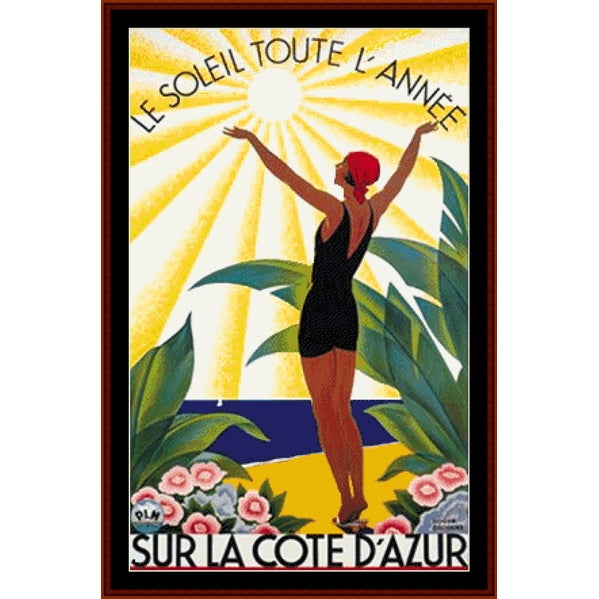 Counted Cross Stitch Pattern – Sur La Cote D'Azur, Vintage Travel Poster - Cross Stitch Collectibles