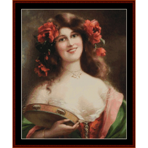 Counted Cross Stitch Pattern – Tambourine Girl by Emile Vernon - Cross Stitch Collectibles
