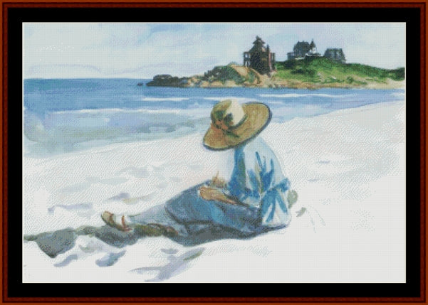 Jo Sketching at Good Harbour Beach - Edward Hopper pdf cross stitch pattern