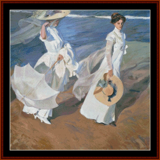 Strolling Along the Seashore - Joaquín Sorolla pdf cross stitch pattern