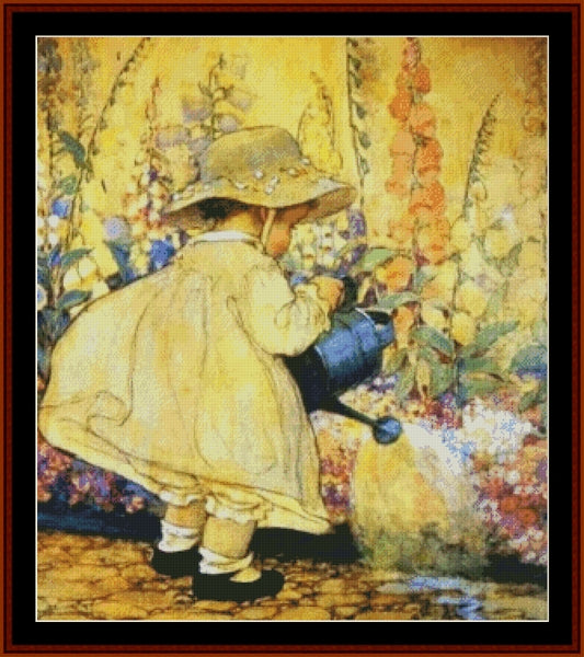 Watering the Flowers – Jesse Willcox Smith pdf cross stitch pattern