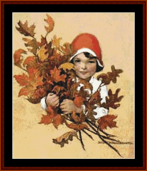 Girl with Fall Leaves – Jesse Willcox Smith cross stitch pattern