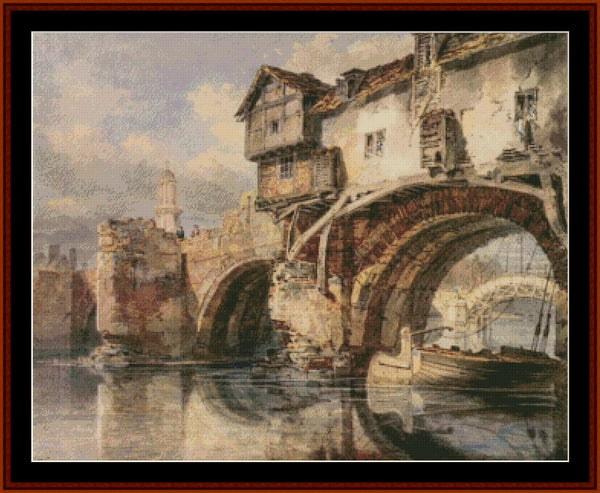 Bridge at Shrewsbury - J.W. Turner pdf cross stitch pattern