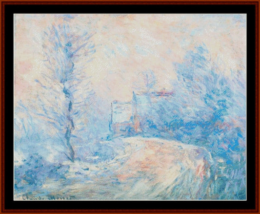 Entrance to Giverny Under the Snow - Claude Monet pdf cross stitch pattern