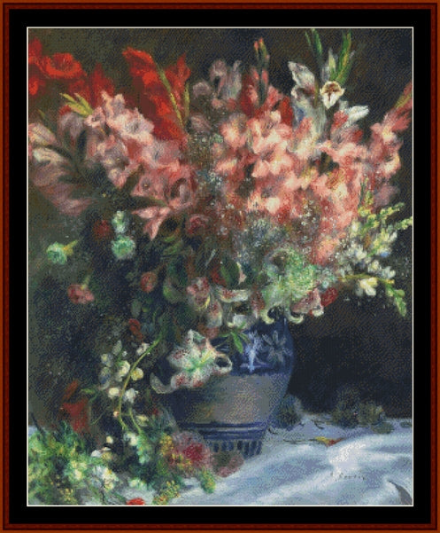 Gladiolas in a Vase - Pierre Auguste Renoir pdf cross stitch pattern