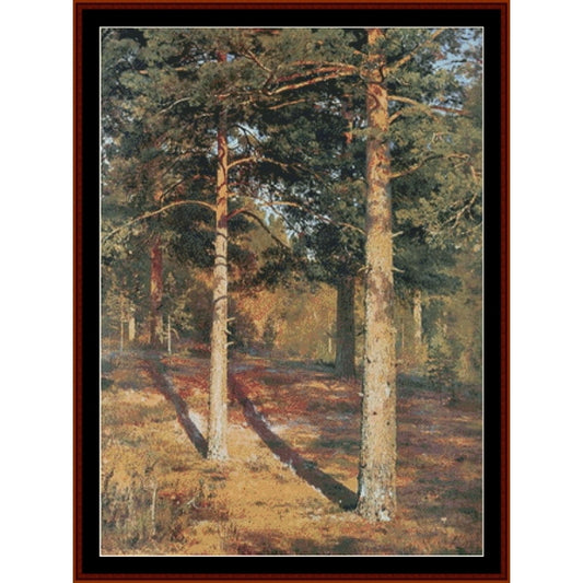 Counted Cross Stitch Pattern by Cross Stitch Collectibles of a forest scene with tall trees and a path.
