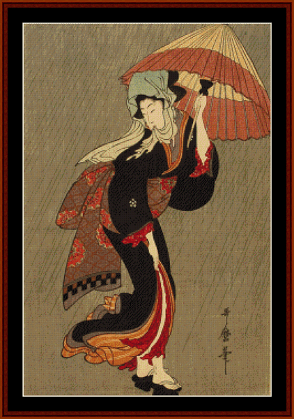 Beauty in the Rain - Asian Art pdf cross stitch pattern