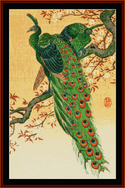 Peacock and Peahen - Asian Art pdf cross stitch pattern