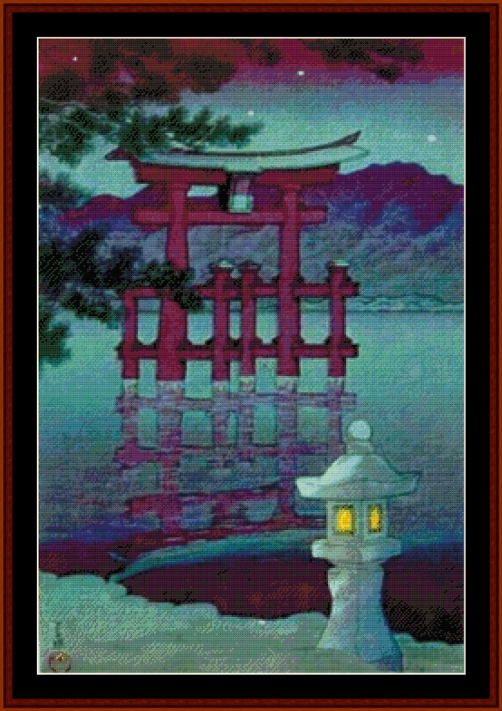 Night Shrine - Asian Art pdf cross stitch pattern