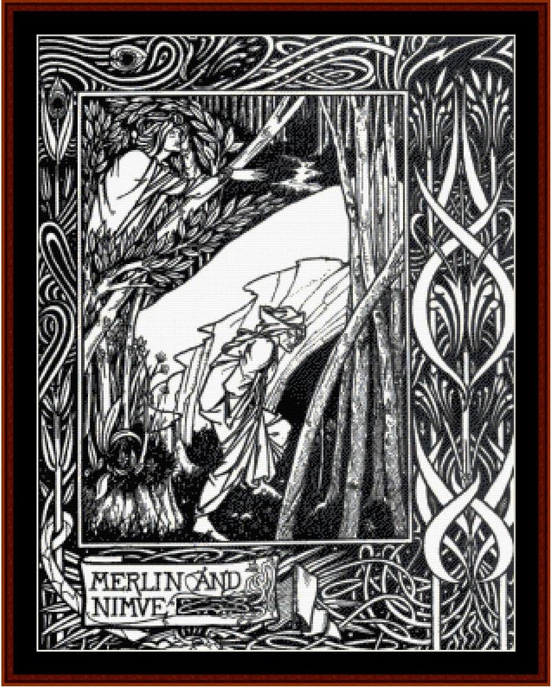 Merlin and Nimue - Aubrey Beardsley cross stitch pattern