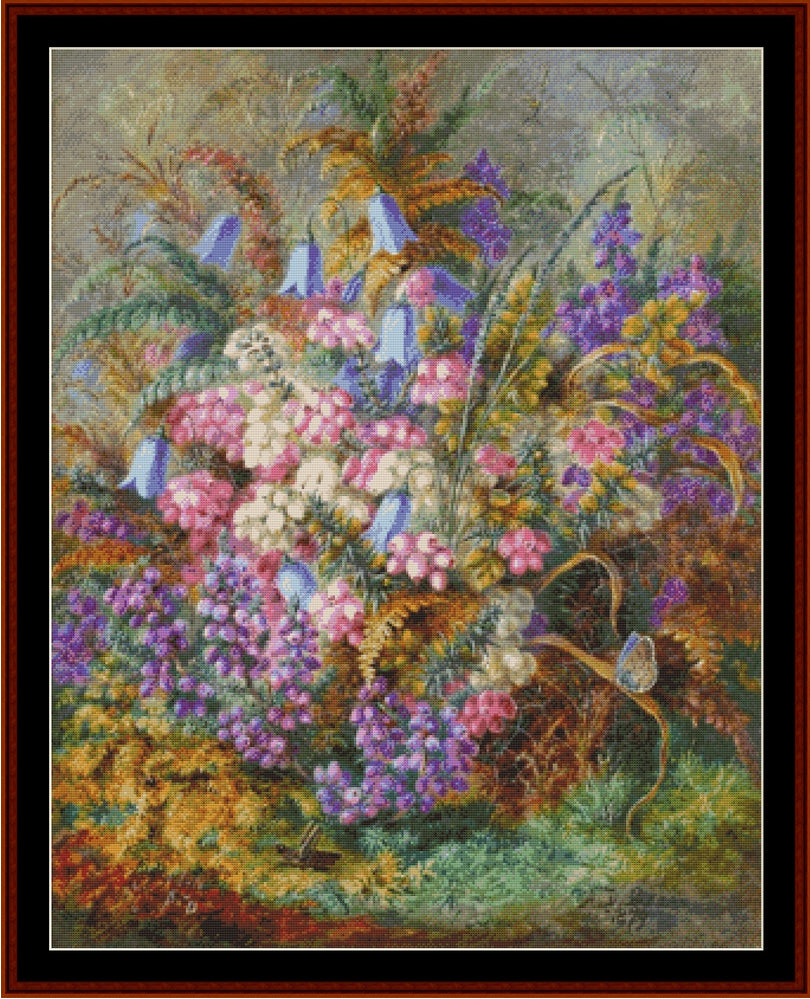 Heather with Moth and Feather - A.D. Lucas cross stitch pattern