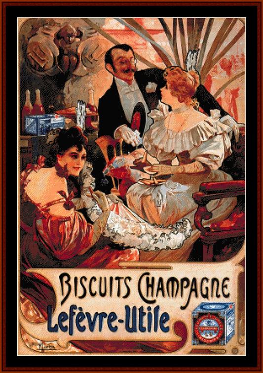 Biscuits Champagne 1896 - Alphonse Mucha cross stitch pattern