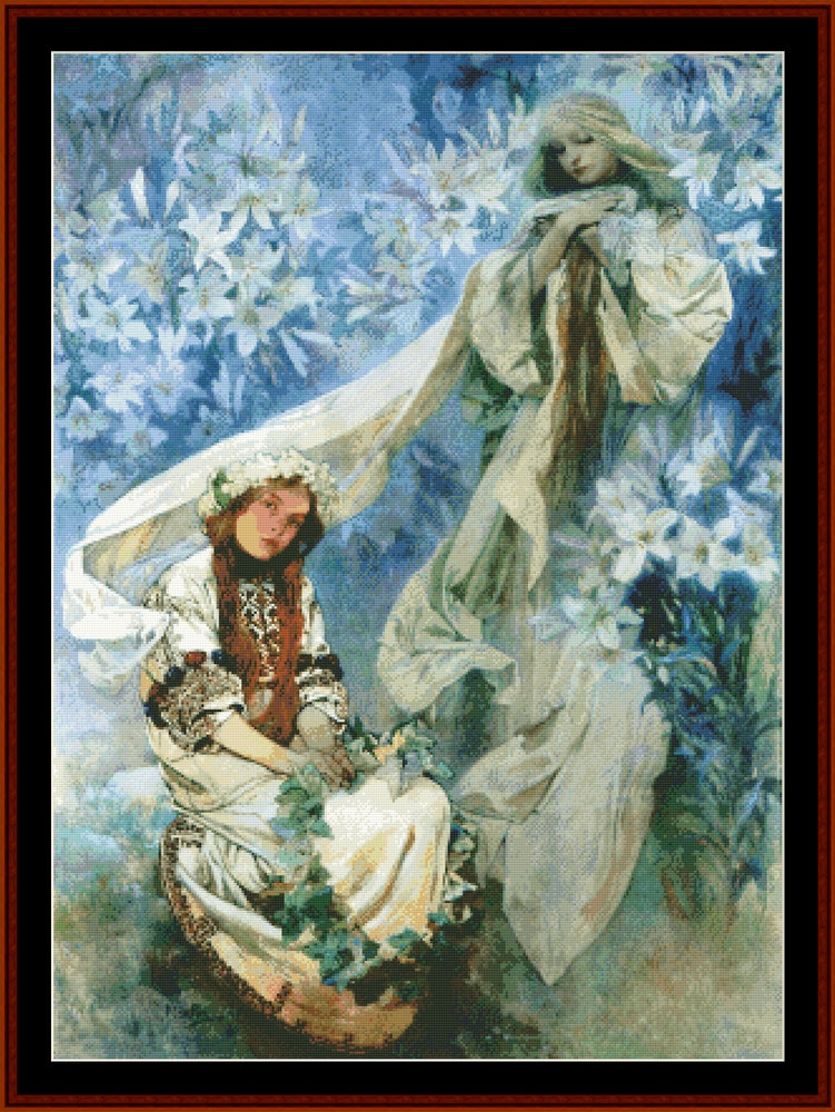 Madonna of the Lilies - Alphonse Mucha pdf cross stitch pattern