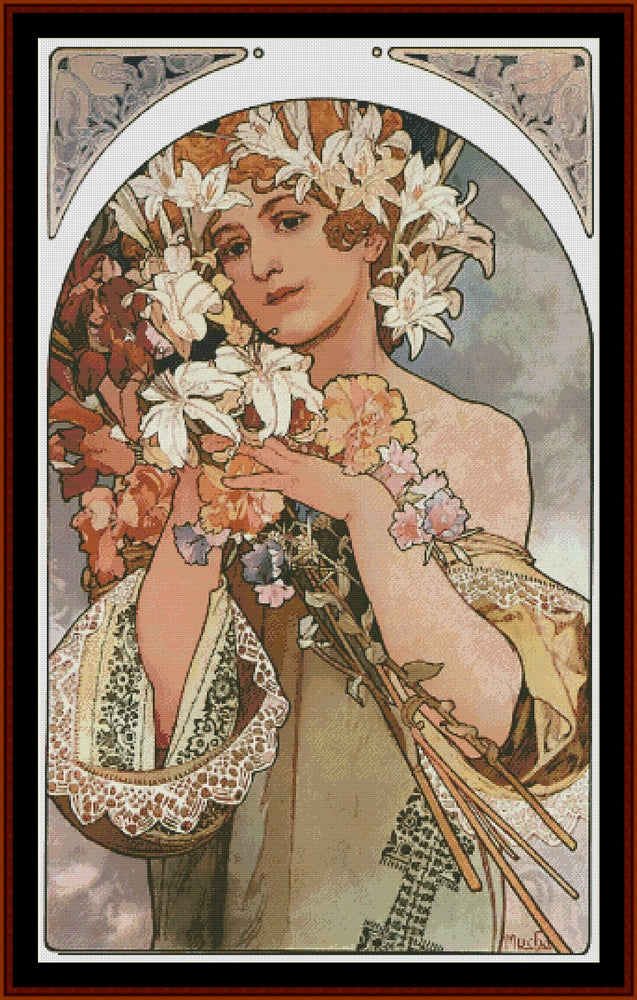 Flowers, 1896 - Alphonse Mucha cross stitch pattern