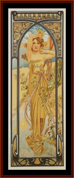 Day - Alphonse Mucha pdf cross stitch pattern