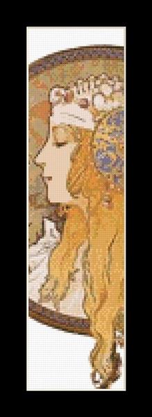 Byzantine Blonde Bookmark - Alphonse Mucha cross stitch pattern