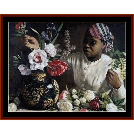 Woman with Vase of Flowers - Frederic Bazille cross stitch pattern
