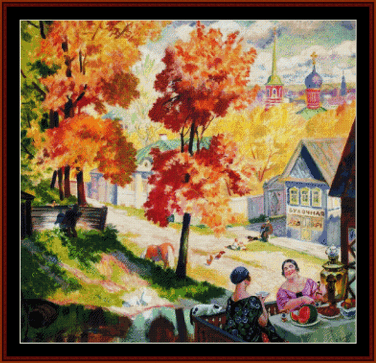 Teatime in the Autumn Province, 1926 - Boris Kustodiev cross stitch pattern