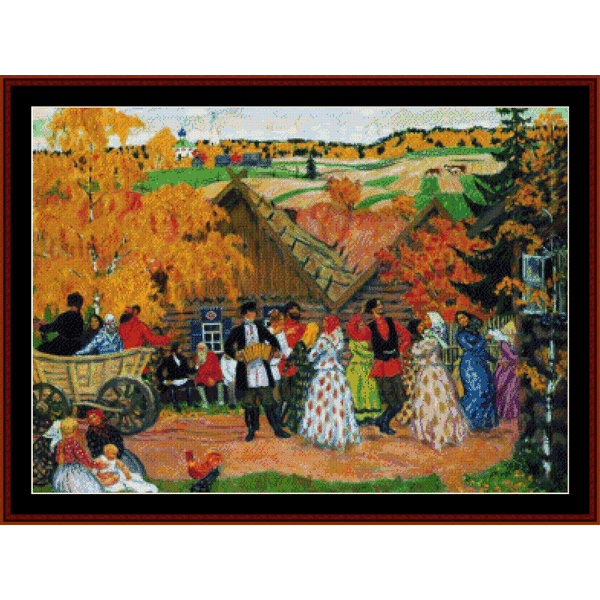 Autumn Holiday in the Village, 1914 - Boris Kustodiev cross stitch pattern