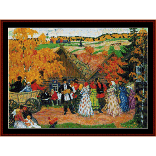 Autumn Holiday in the Village, 1914 - Boris Kustodiev cross stitch pattern