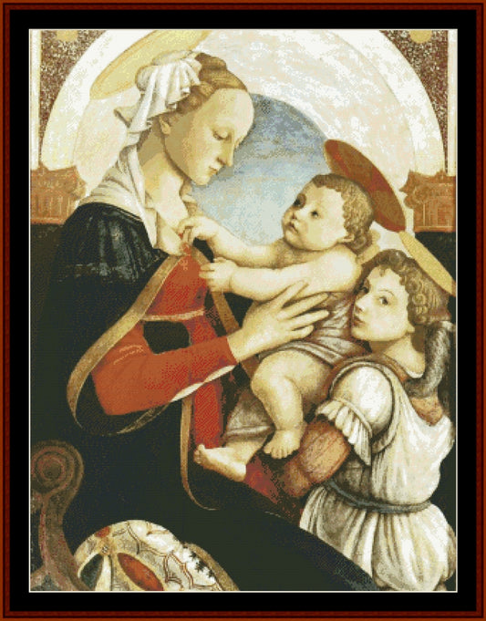 Madonna and Child with Angel - Botticelli pdf cross stitch pattern