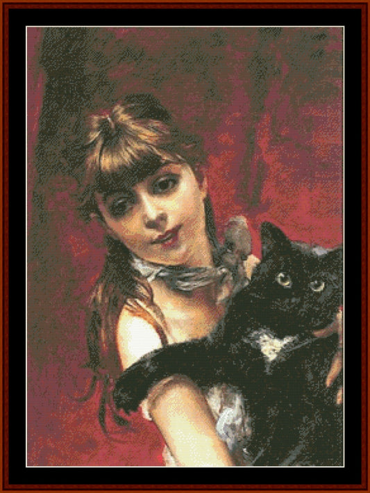 Girl with Black Cat - Giovanni Boldini cross stitch pattern