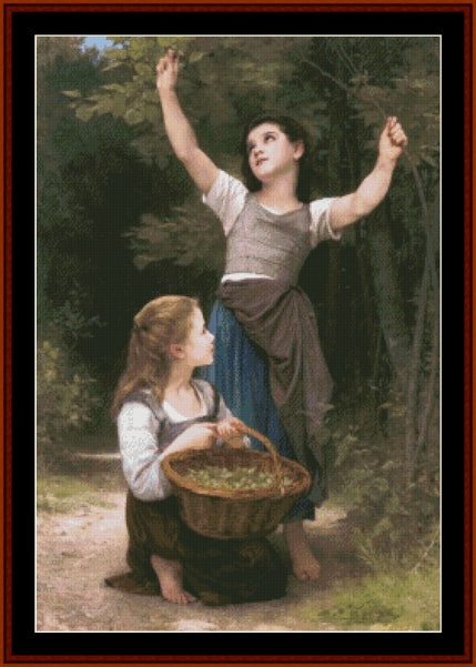 Harvest of Hazlenuts - William Bouguereau pdf cross stitch pattern