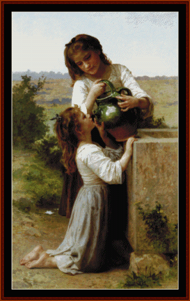 At the Fountain - William Bouguereau pdf cross stitch pattern