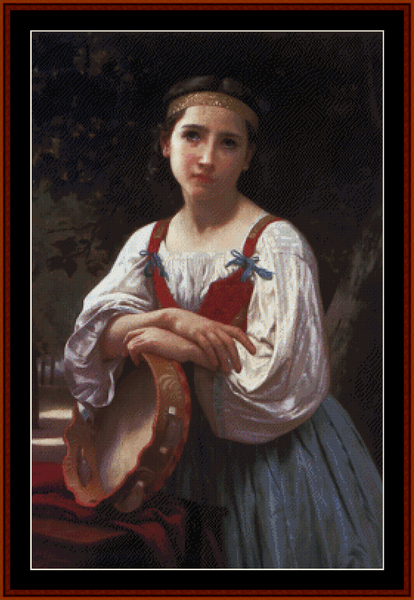 Gypsy Girl with Basque Drum - Bouguereau cross stitch pattern
