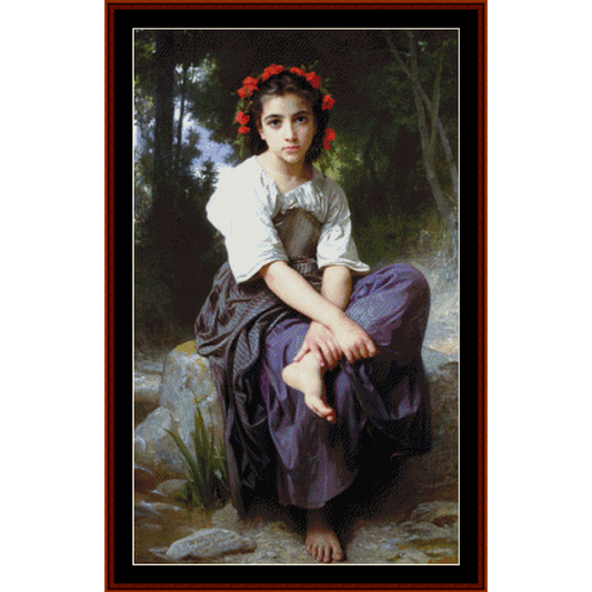 At the Edge of the Brook - Bouguereau pdf cross stitch pattern