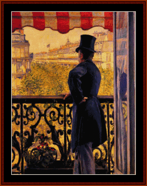 Man on Balcony - Gustave Caillebotte cross stitch pattern