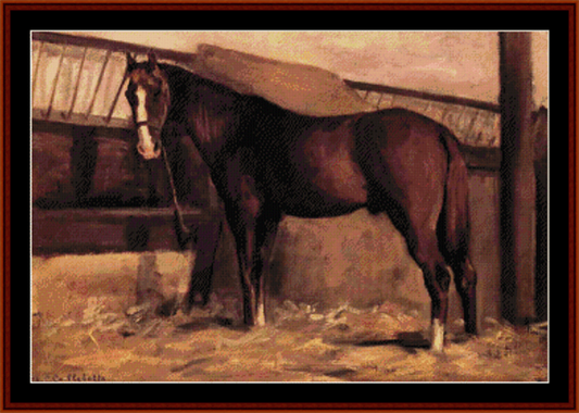 Reddish Bay Horse in Stable - Gustave Caillebotte cross stitch pattern