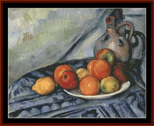 Fruit and Jug on Table - Cezanne cross stitch pattern