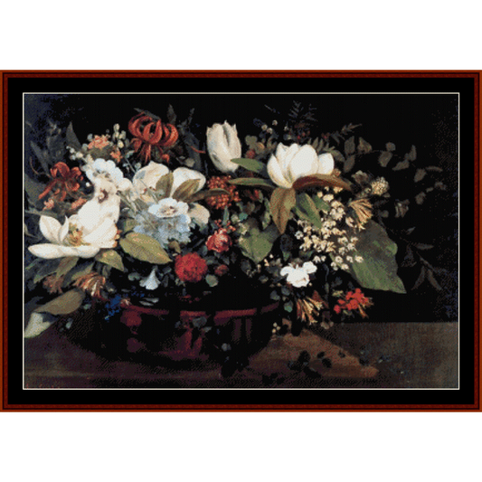 Basket of Flowers - Gustave Courbet cross stitch pattern