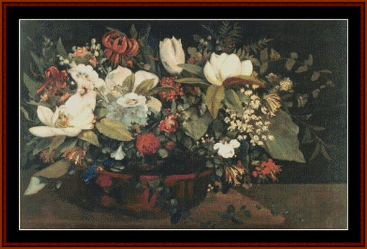 Basket of Flowers - Gustave Courbet pdf cross stitch pattern