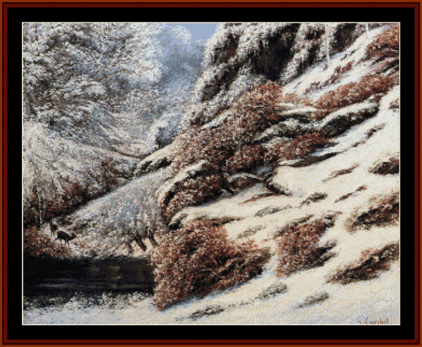 Deer in Snowy Landscape - Gustave Courbet cross stitch pattern