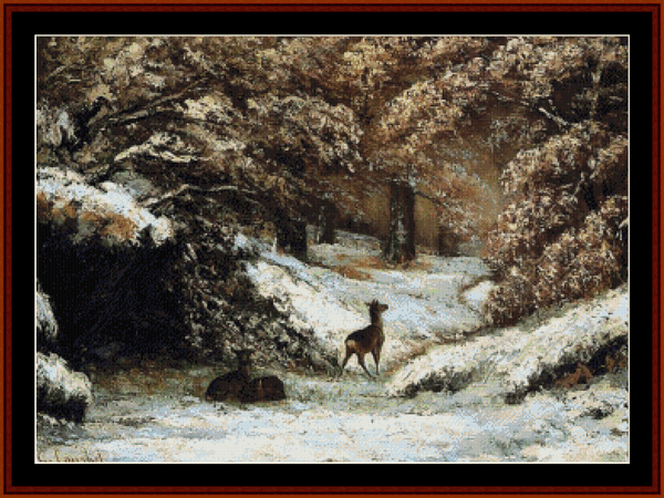 Deer in Winter, 1866 cross stitch pattern
