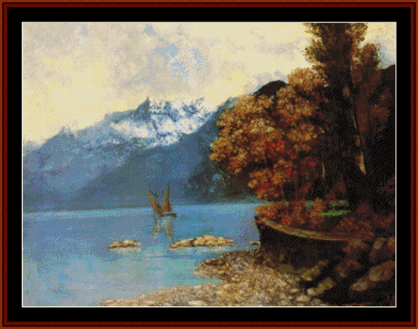 Landscape with Waterfall - Gustave Courbet cross stitch pattern