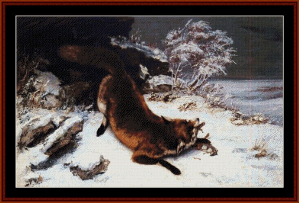 Fox in the Snow, 1860 cross stitch pattern