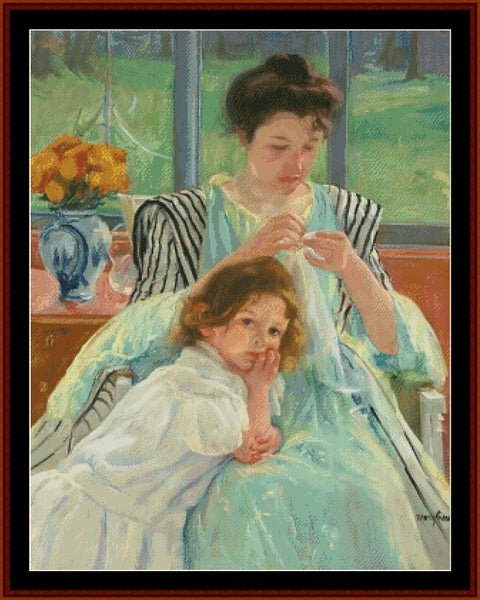 Young Mother Sewing - Mary Cassatt pdf cross stitch pattern