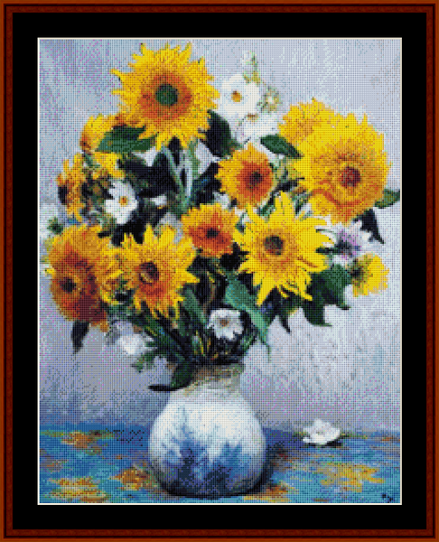 Sunflowers on Blue Table - Marcel Dyf cross stitch pattern