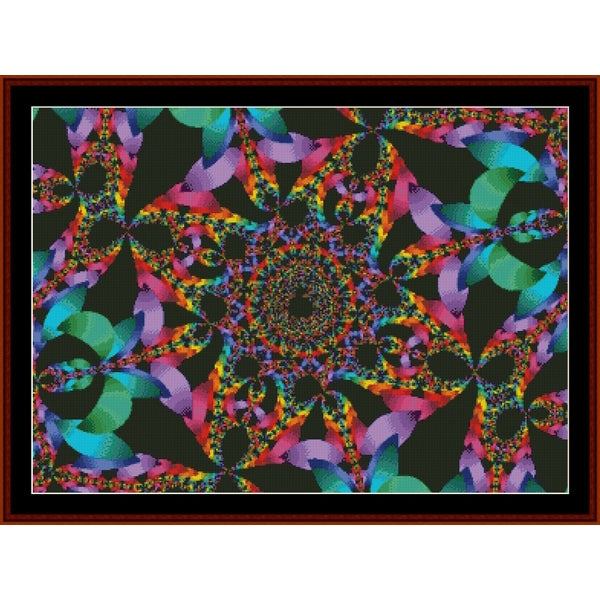 Colorful abstract Counted Cross Stitch Pattern by Cross Stitch Collectibles on a black background