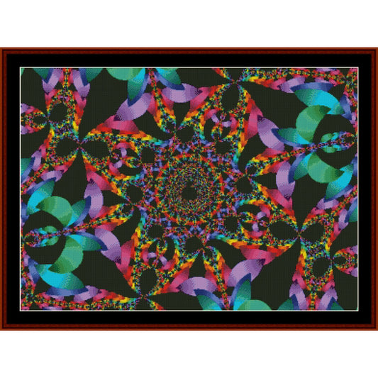 Colorful abstract Counted Cross Stitch Pattern by Cross Stitch Collectibles on a black background