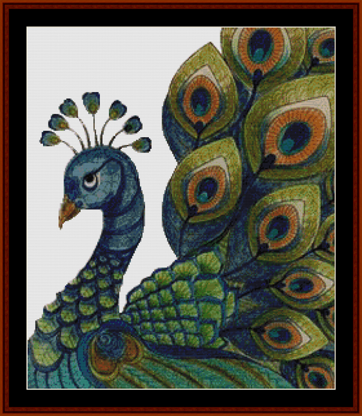 Poised Peacock - Fantasy pdf cross stitch pattern