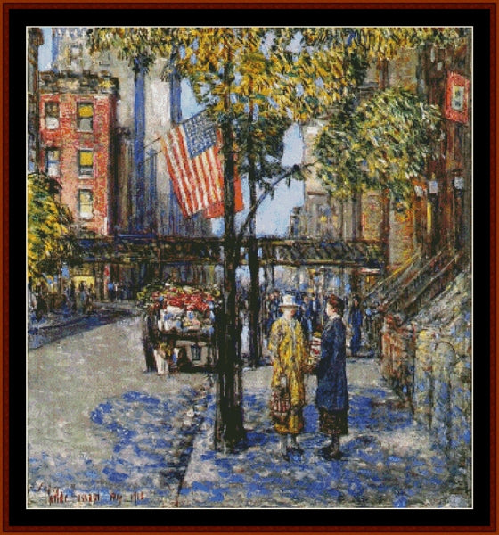 Flags on the Friar's Club - Frederick Childe-Hassam pdf cross stitch pattern