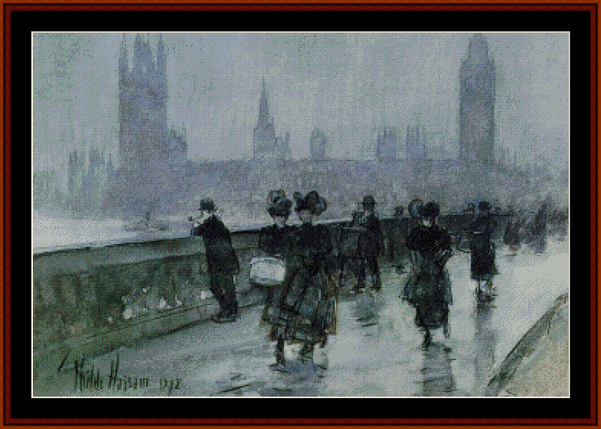 Westminster Bridge - Childe-Hassam pdf cross stitch pattern